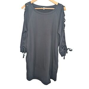 SHE + SKY Lace Up Sleeve Sweatshirt Tunic Dress Womens M Pockets minimalist